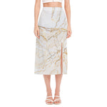 White Brown Grunge Marble Print Side Slit Midi Skirt