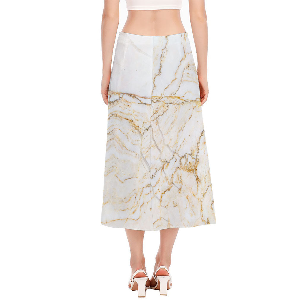 White Brown Grunge Marble Print Side Slit Midi Skirt