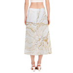 White Brown Grunge Marble Print Side Slit Midi Skirt