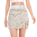 White Brown Grunge Marble Print Side Slit Mini Skirt