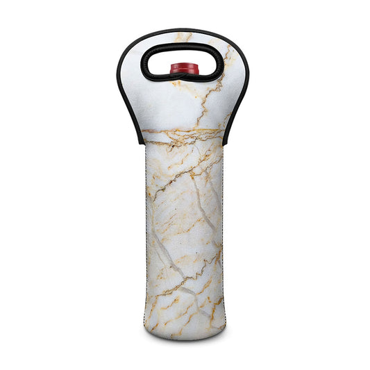 White Brown Grunge Marble Print Single Neoprene Wine Tote