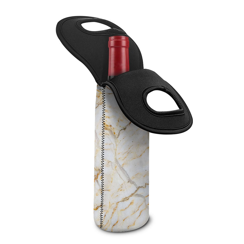 White Brown Grunge Marble Print Single Neoprene Wine Tote