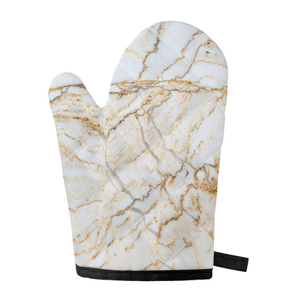White Brown Grunge Marble Print Single Oven Mitt