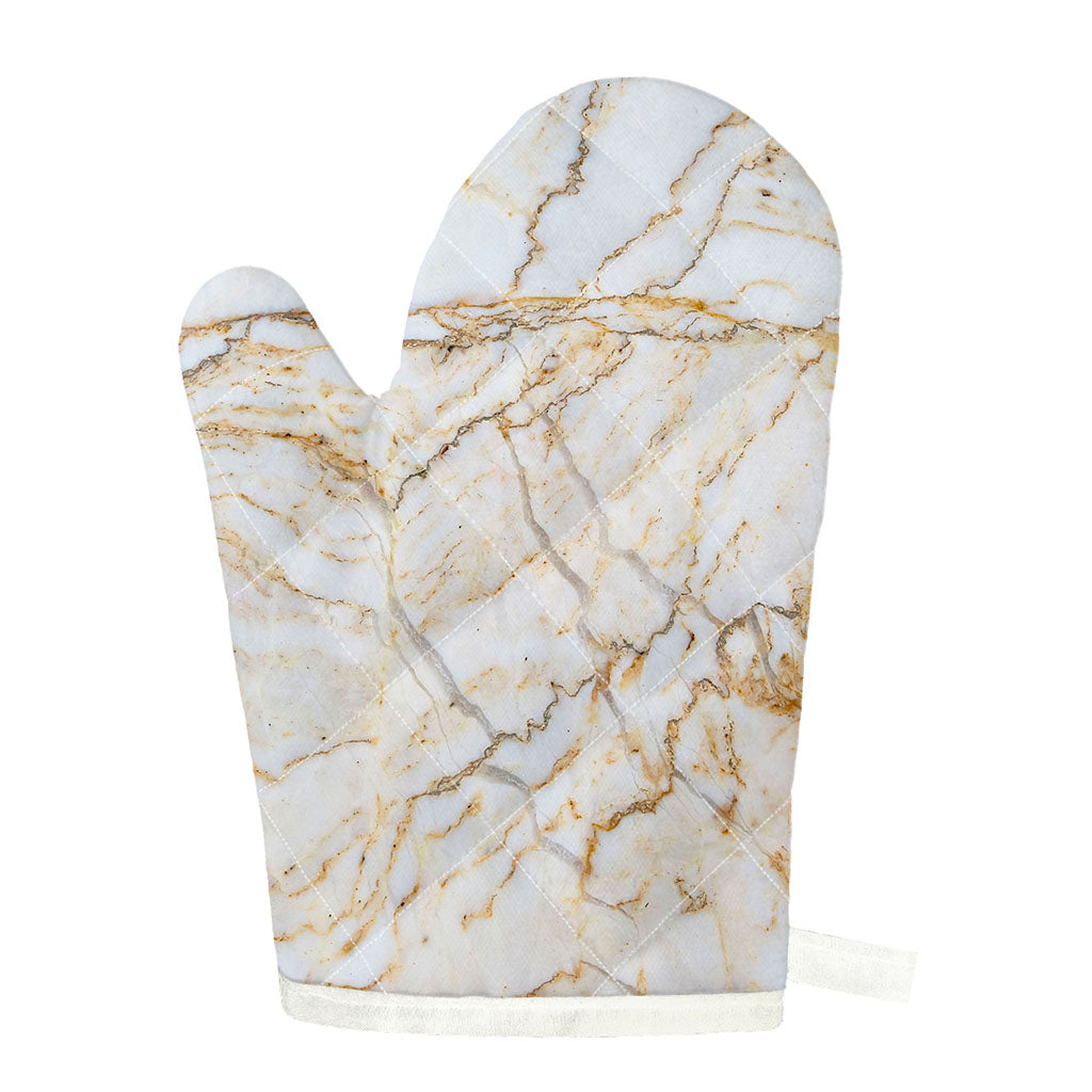 White Brown Grunge Marble Print Single Oven Mitt