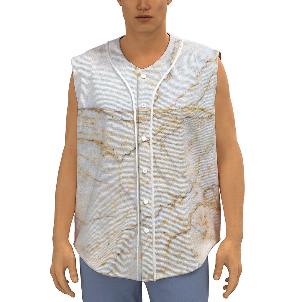 White Brown Grunge Marble Print Sleeveless Baseball Jersey