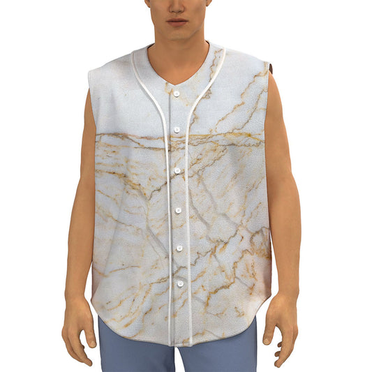 White Brown Grunge Marble Print Sleeveless Baseball Jersey