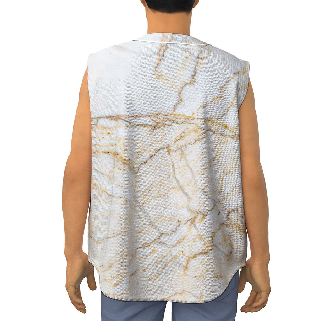 White Brown Grunge Marble Print Sleeveless Baseball Jersey