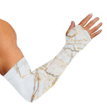 White Brown Grunge Marble Print Sun Protection Arm Sleeves