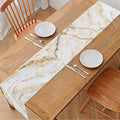 White Brown Grunge Marble Print Table Runner