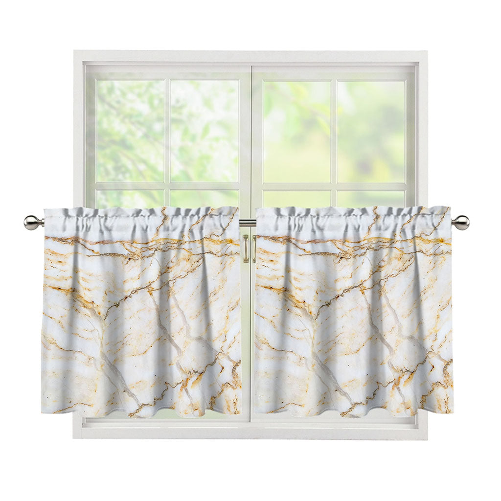 White Brown Grunge Marble Print Tier Curtains