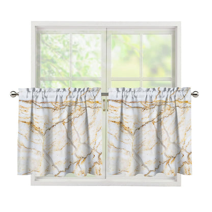 White Brown Grunge Marble Print Tier Curtains