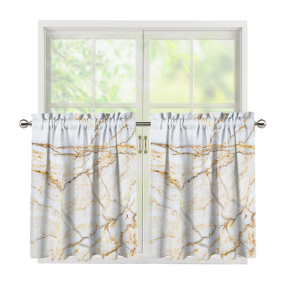 White Brown Grunge Marble Print Tier Curtains