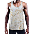 White Brown Grunge Marble Print Men's Workout Tank Top