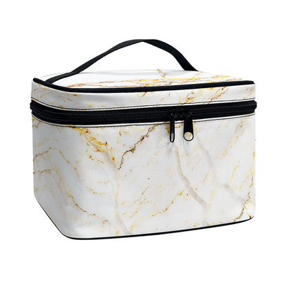 White Brown Grunge Marble Print Travel Makeup Bag