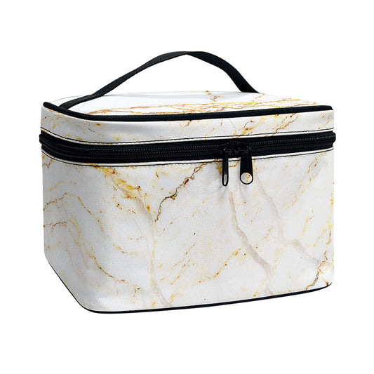 White Brown Grunge Marble Print Travel Makeup Bag