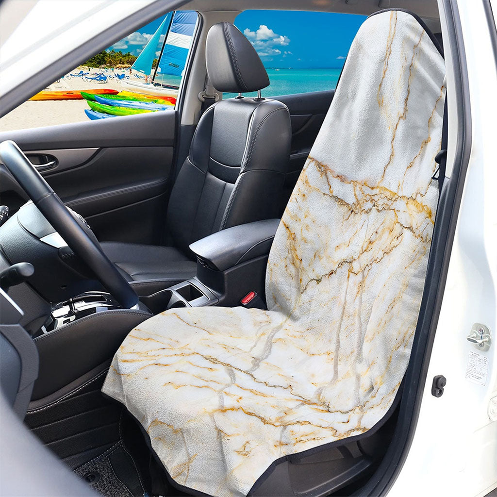 White Brown Grunge Marble Print Waterproof Car Seat Cover