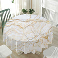 White Brown Grunge Marble Print Waterproof Round Tablecloth