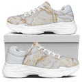 White Brown Grunge Marble Print White Chunky Shoes