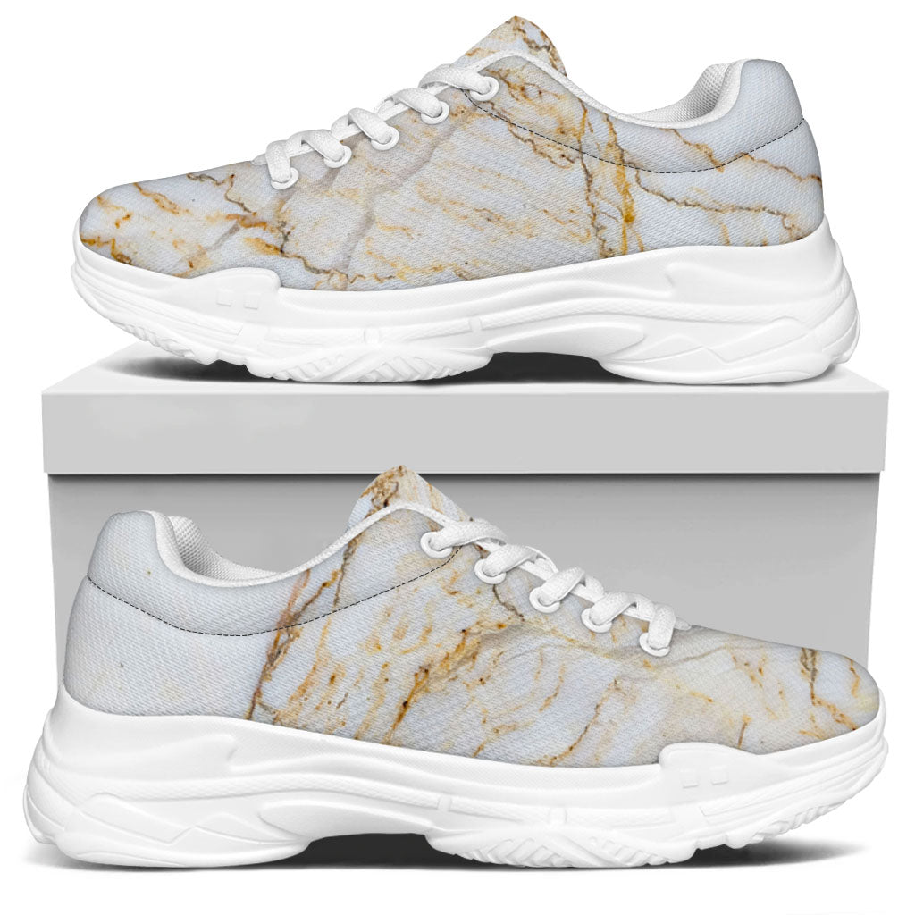 White Brown Grunge Marble Print White Chunky Shoes