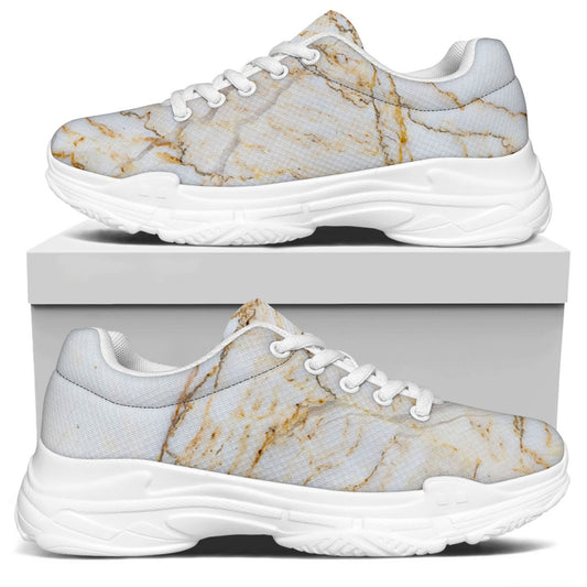 White Brown Grunge Marble Print White Chunky Shoes