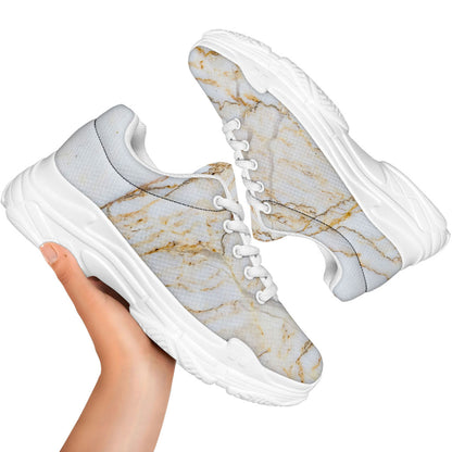 White Brown Grunge Marble Print White Chunky Shoes