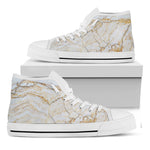 White Brown Grunge Marble Print White High Top Sneakers