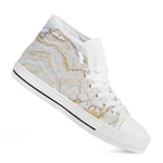 White Brown Grunge Marble Print White High Top Sneakers