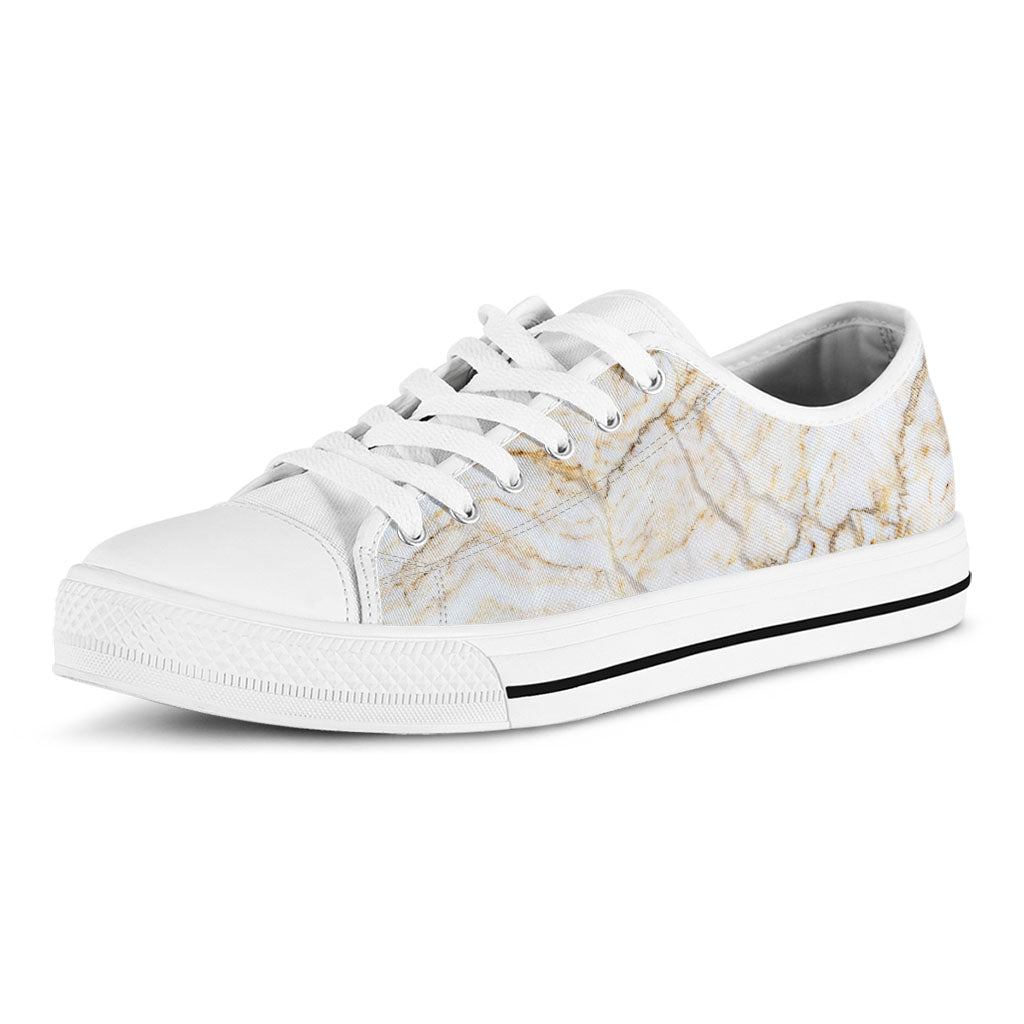 White Brown Grunge Marble Print White Low Top Sneakers