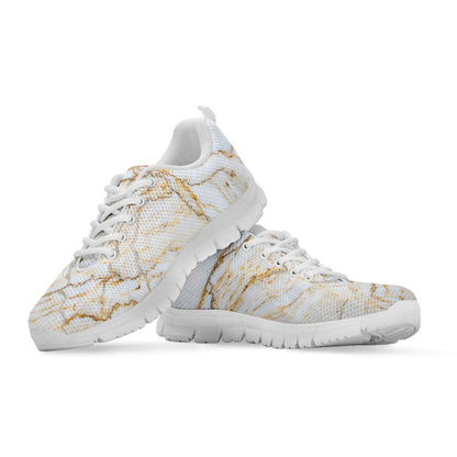 White Brown Grunge Marble Print White Running Shoes