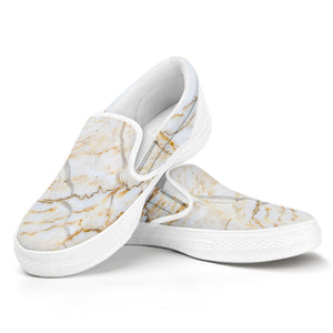 White Brown Grunge Marble Print White Slip On Sneakers