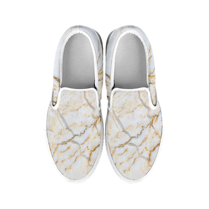 White Brown Grunge Marble Print White Slip On Sneakers