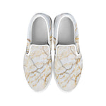 White Brown Grunge Marble Print White Slip On Sneakers