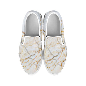 White Brown Grunge Marble Print White Slip On Sneakers