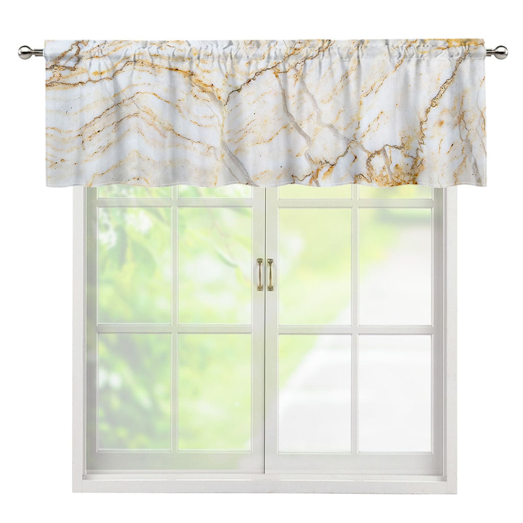 White Brown Grunge Marble Print Window Valance
