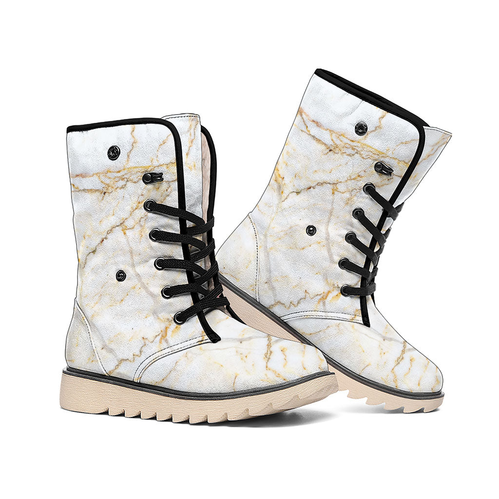 White Brown Grunge Marble Print Winter Boots