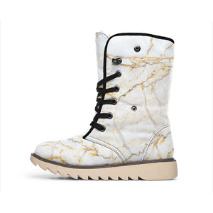 White Brown Grunge Marble Print Winter Boots