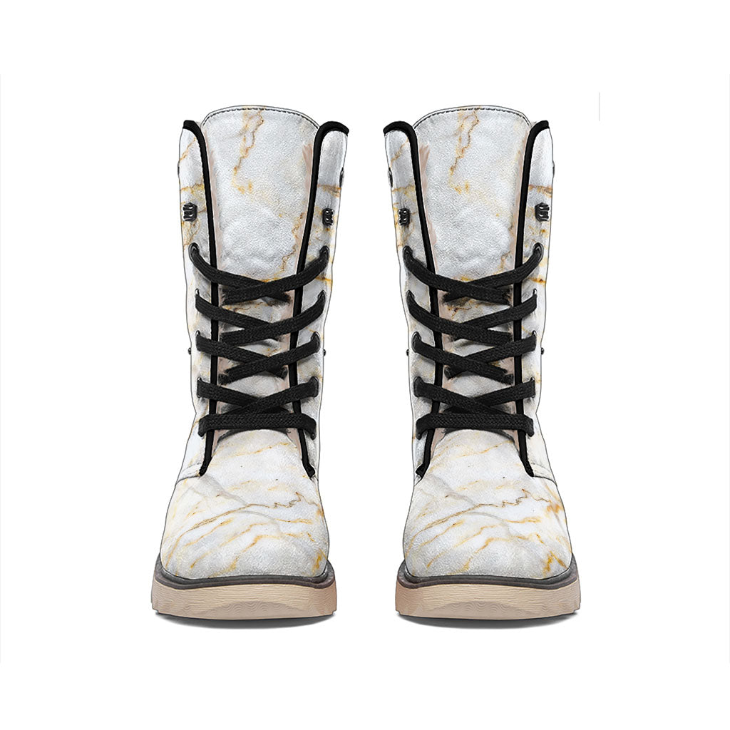 White Brown Grunge Marble Print Winter Boots