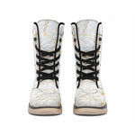 White Brown Grunge Marble Print Winter Boots