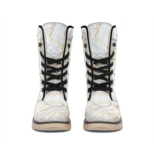 White Brown Grunge Marble Print Winter Boots