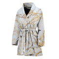 White Brown Grunge Marble Print Women's Bathrobe