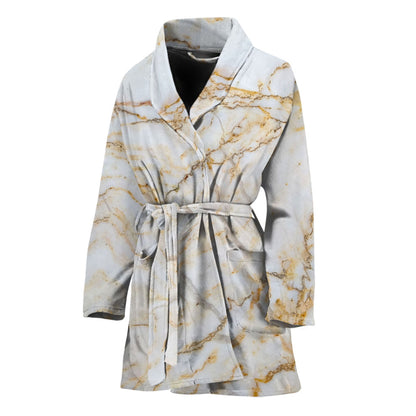 White Brown Grunge Marble Print Women's Bathrobe