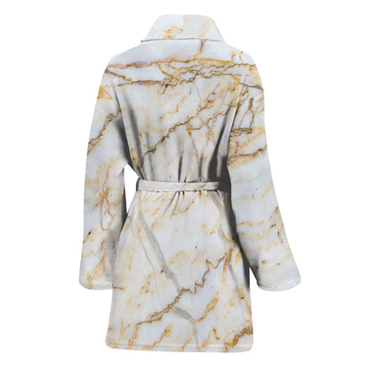 White Brown Grunge Marble Print Women's Bathrobe