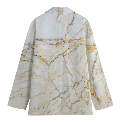 White Brown Grunge Marble Print Women's Blazer