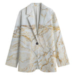 White Brown Grunge Marble Print Women's Cotton Blazer