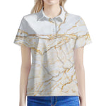 White Brown Grunge Marble Print Women's Polo Shirt