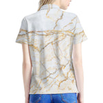 White Brown Grunge Marble Print Women's Polo Shirt
