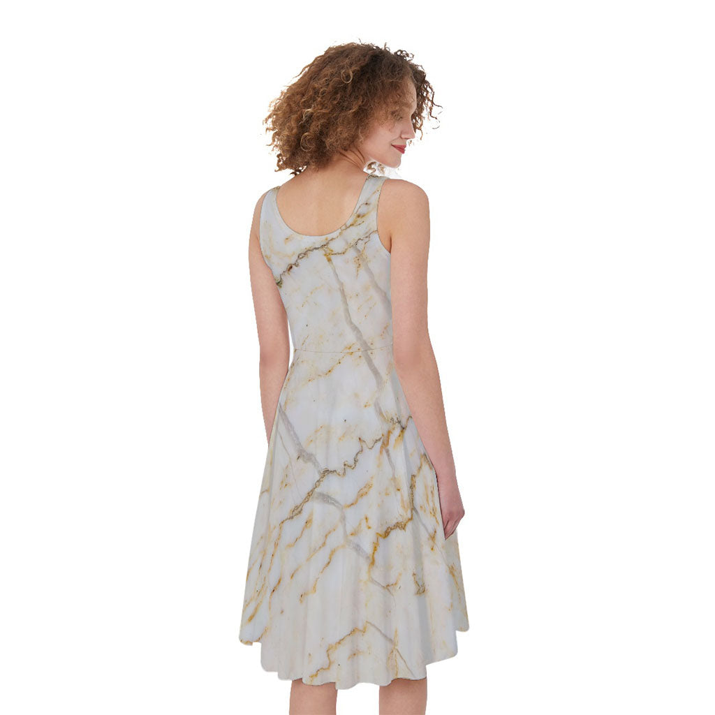 White Brown Grunge Marble Print Sleeveless Knee Length Dress White Brown Grunge Marble Print Sleeveless Knee Length Dress