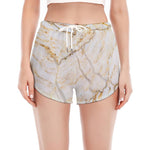 White Brown Grunge Marble Print Women's Split Running Shorts