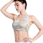 White Brown Grunge Marble Print Women's Sports Bra