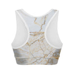 White Brown Grunge Marble Print Women's Sports Bra